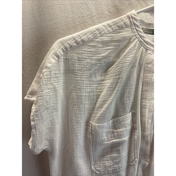 Vince Womens White Boxy Guaze short sleeve Top Blouse 1/4 button oversized XS - Picture 3 of 7